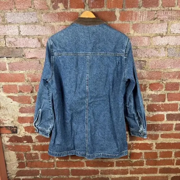 Vintage Lee Coat Womens Large Blue Denim Corduroy Collar Chore Workwear Barn - Picture 6 of 8